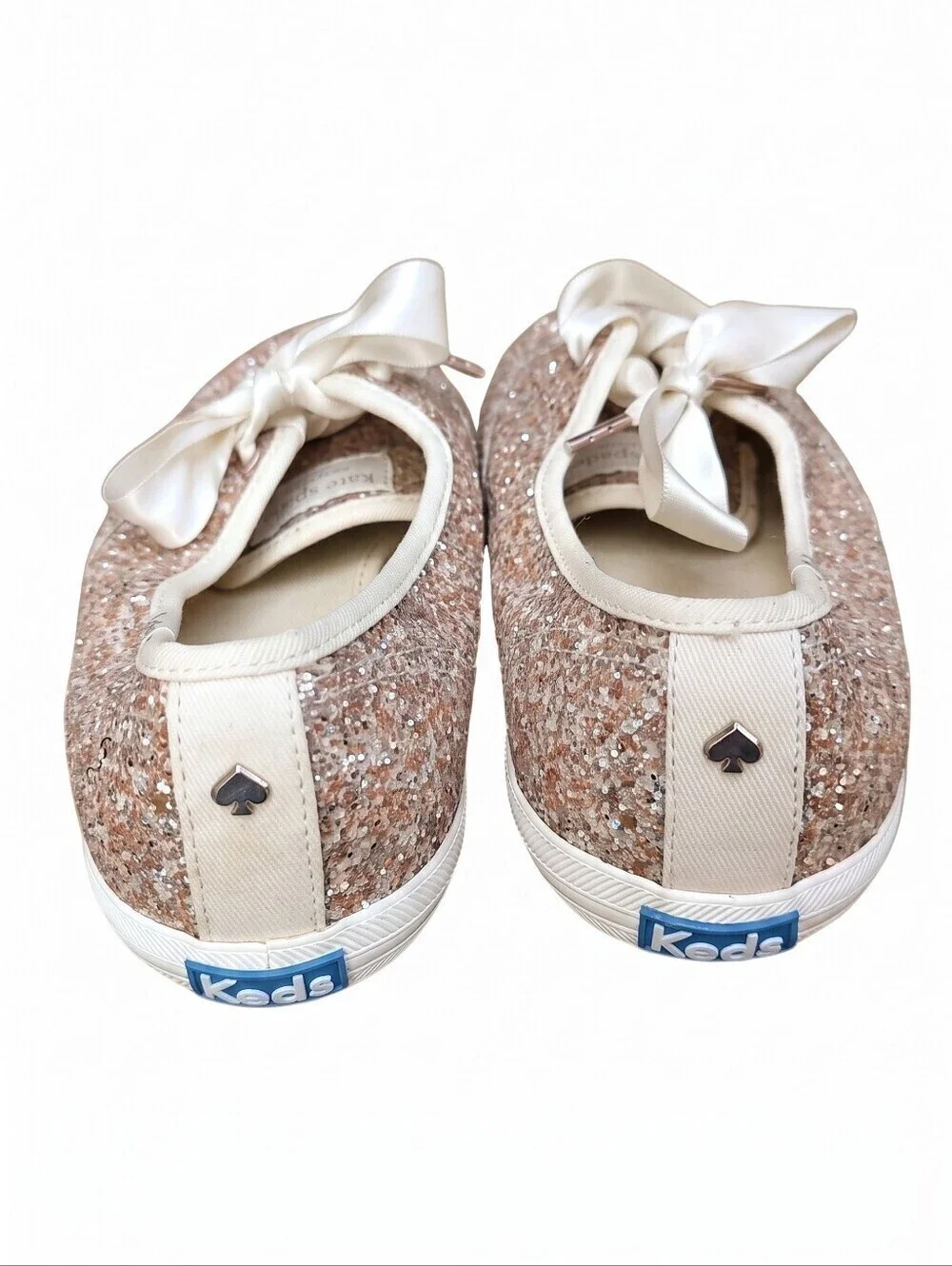 kate spade Glitter Lace-Up Sneakers in Rose Gold and White
